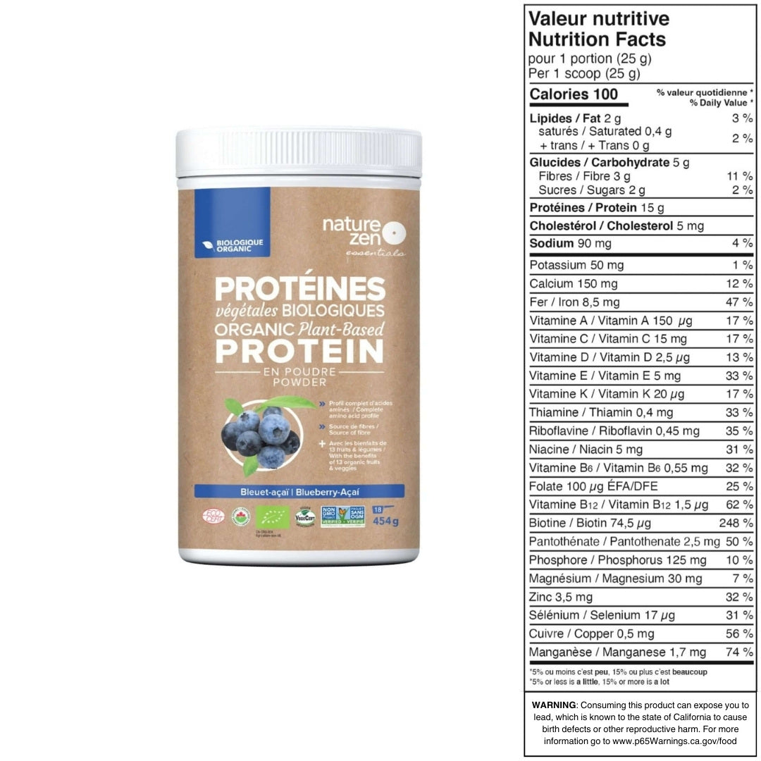 Nature Zen Essentials - Organic Plant-Based Protein Powder - Blueberry-Açaï