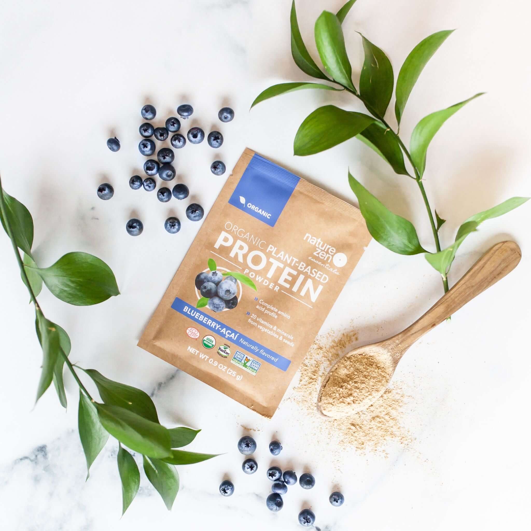 Nature Zen Essentials - Organic Plant-Based Blueberry-Açaï Protein Powder (travel box)