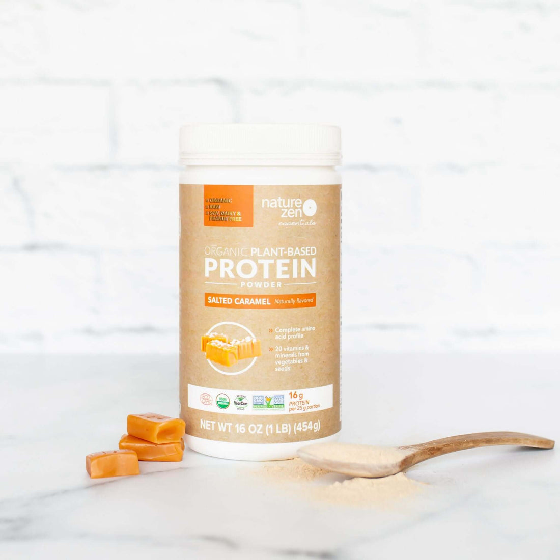 Nature Zen Essentials - Organic Plant-Based Salted Caramel Protein Powder (454g) white kitchen