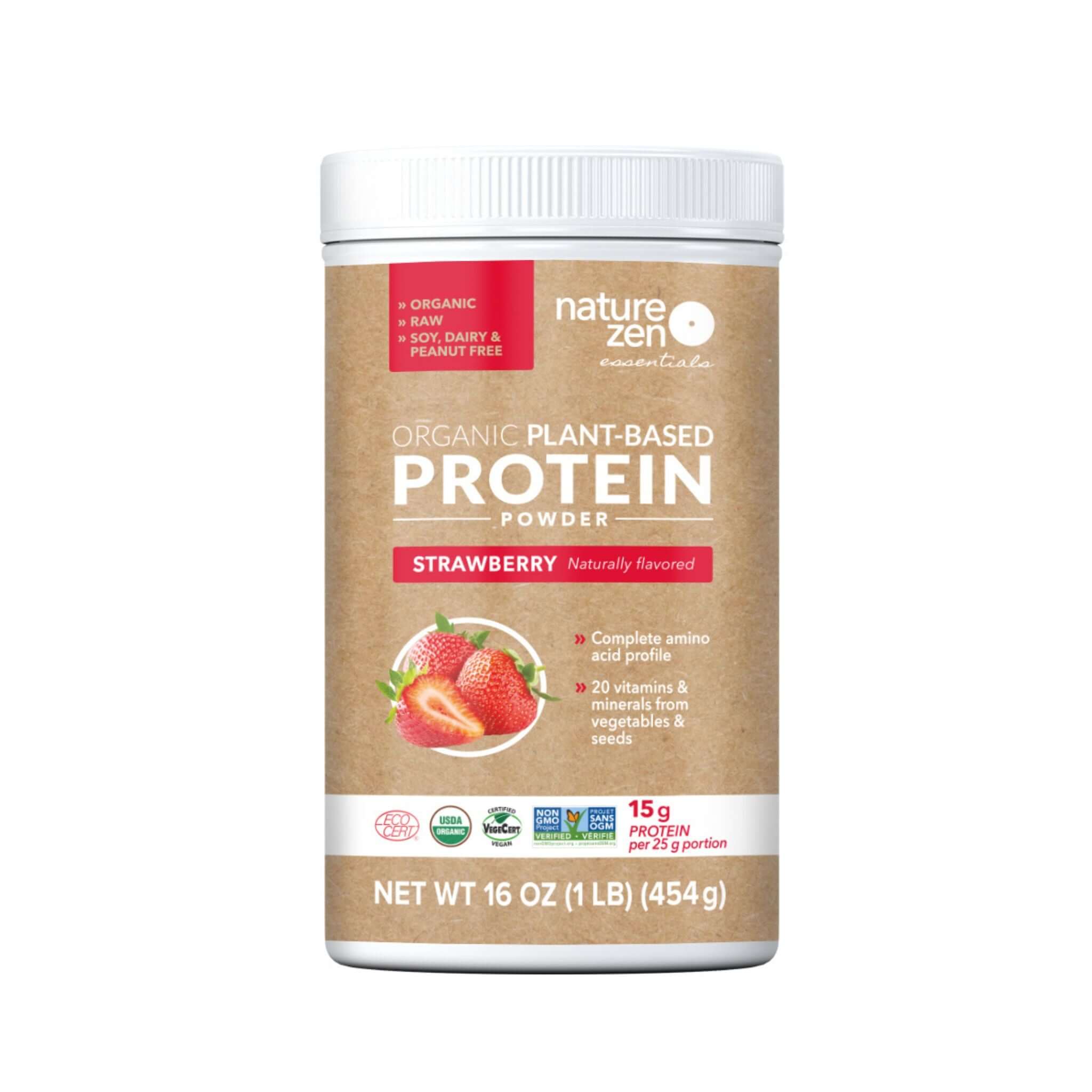 Nature Zen Essentials - Organic Plant-Based Strawberry Protein Powder (454g)