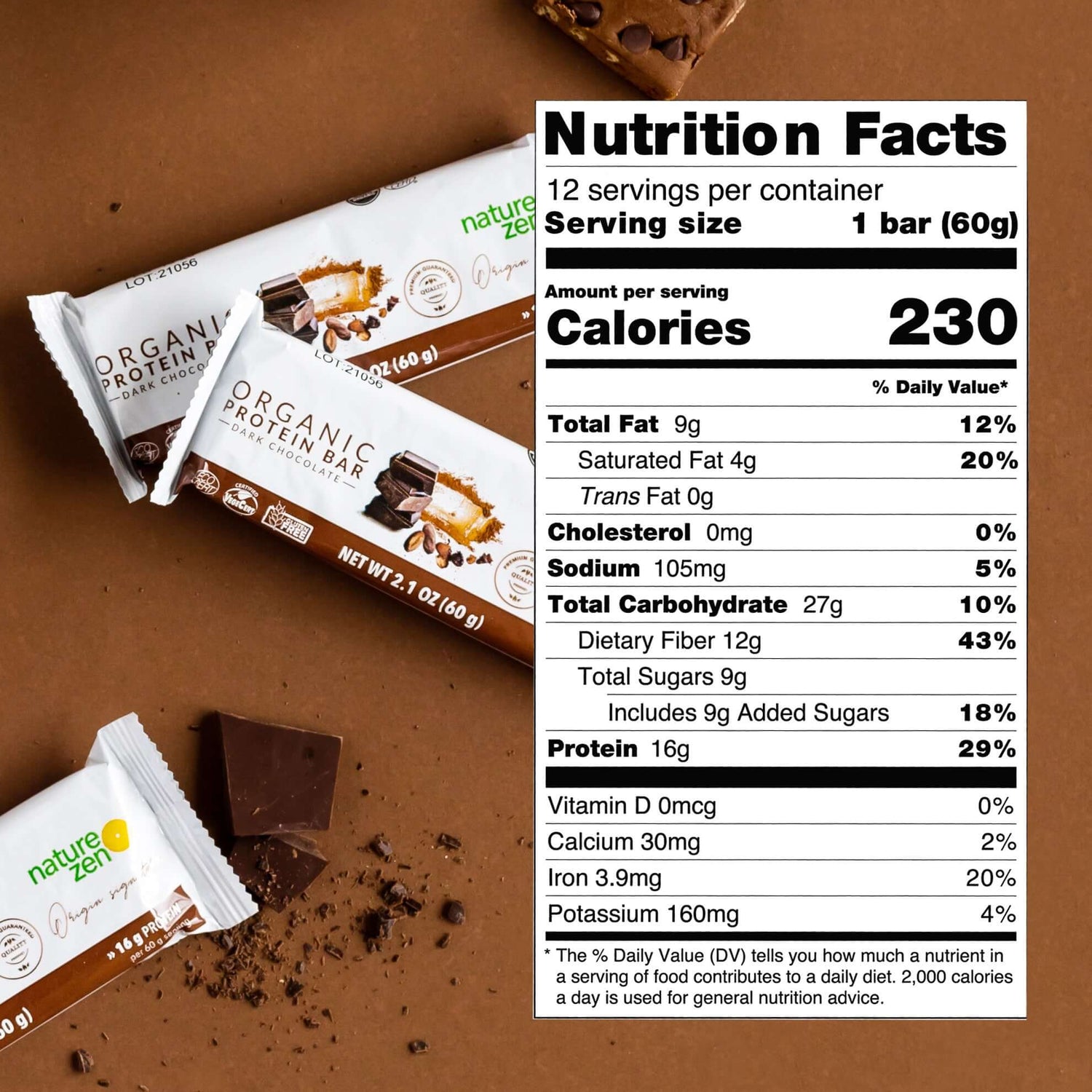  Nature Zen Organic Vegan Protein bars - Chocolate protein bars [nut free]